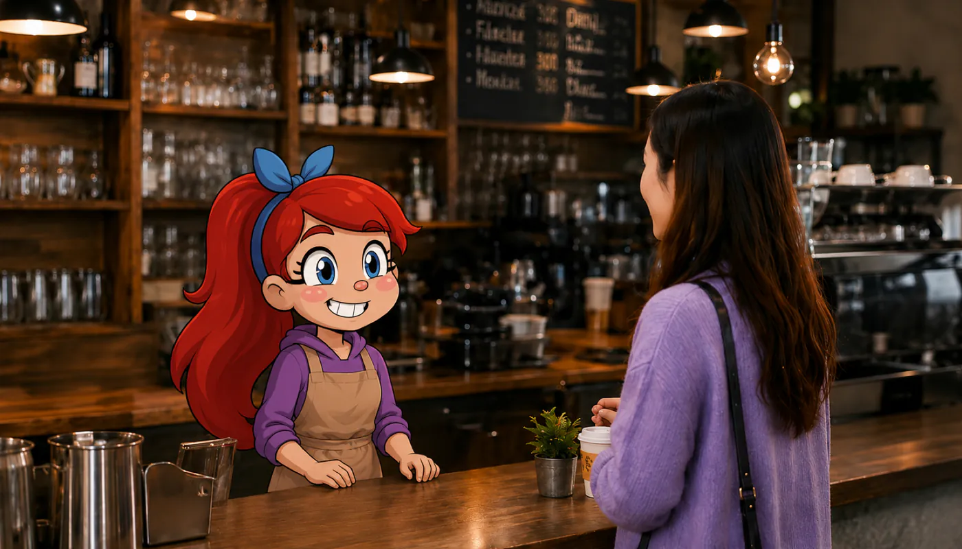 Coffee shop conversation scene